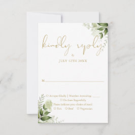 Cartão RSVP Casamento Floral de Verde Elegante Dourado