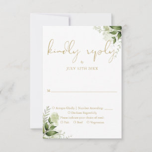 Cartão RSVP Casamento Floral de Verde Elegante Dourado
