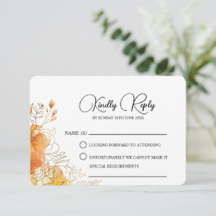Cartão RSVP Casamento Floral de Verona Sunset Dourado Watercol