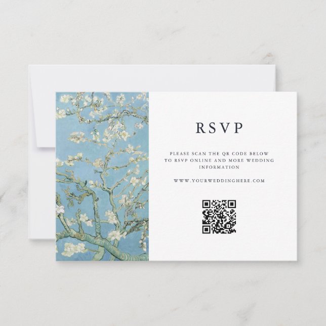 Cartão RSVP Casamento Floral de Vincent Van Gogh Almond Blosso (Frente)