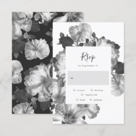Cartão RSVP Casamento Floral de Vintage Branca Negra