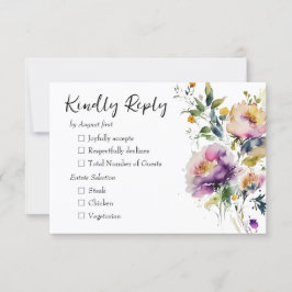 Cartão RSVP Casamento Floral de Watercolor
