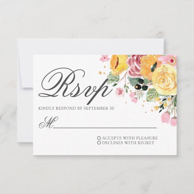 Cartão RSVP Casamento Floral de Watercolor (Frente)