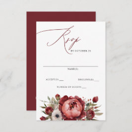 Cartão RSVP Casamento Floral do Boho Burgundy
