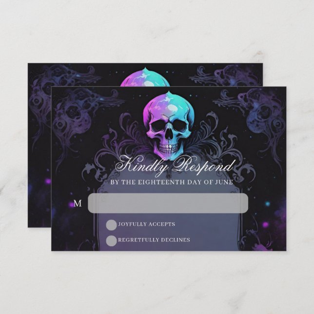 Cartão RSVP Casamento Floral do Caveira Roxo Púrpura e Gótica (Frente/Verso)