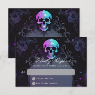 Cartão RSVP Casamento Floral do Caveira Roxo Púrpura e Gótica
