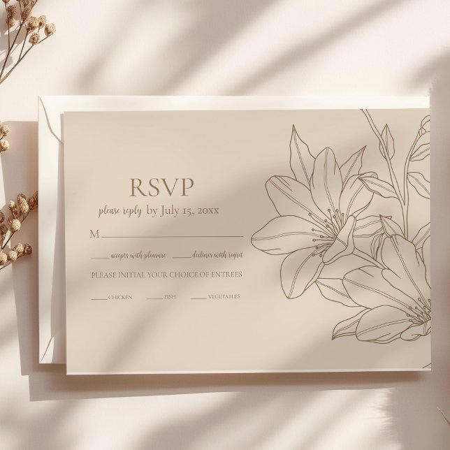 Cartão RSVP Casamento Floral do Elegante Moderno Beige Lineart (Criador carregado)