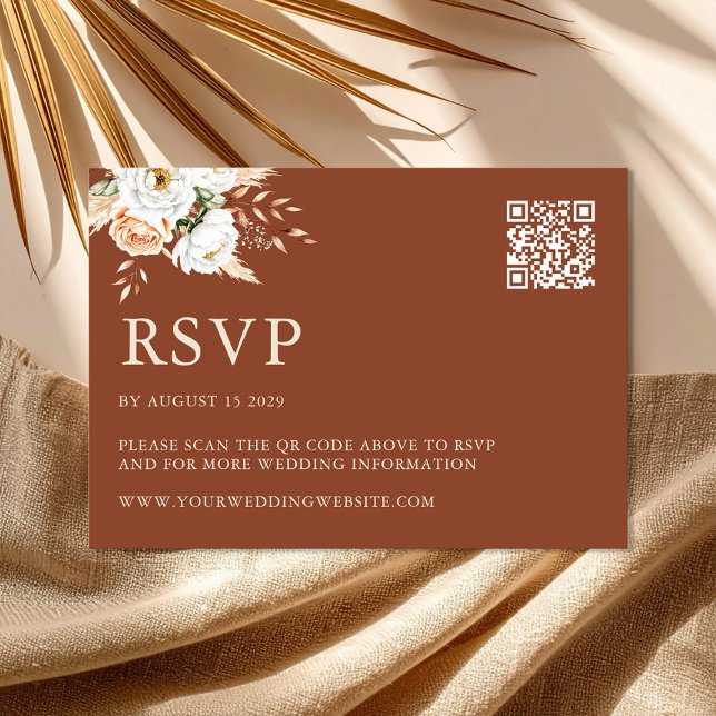 Cartão RSVP Casamento Floral do Elegante Orange Terracotta (Elegant Burnt Orange Terracotta Floral Wedding RSVP Card)