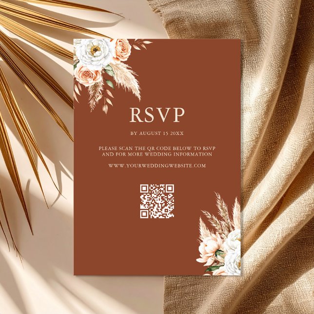 Cartão RSVP Casamento Floral do Elegante Orange Terracotta (Elegant Burnt Orange Terracotta Floral Wedding RSVP Card)