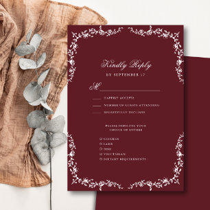 Cartão RSVP Casamento Floral do Elegante Vermelho Burgundy