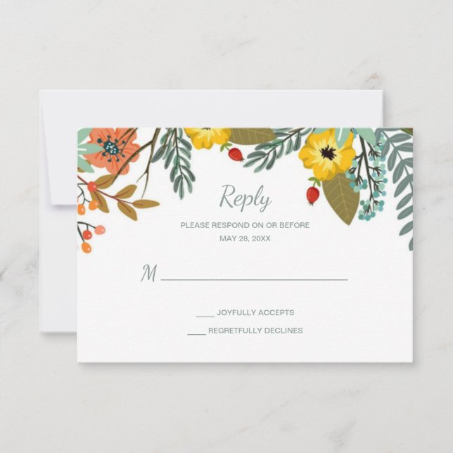 Cartão RSVP Casamento Floral do Jardim das Famílias Misturadas (Frente)