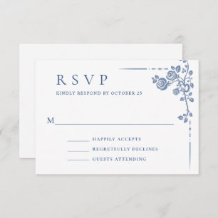 Cartão RSVP Casamento Floral do Jardim Francês Azul Elegante V