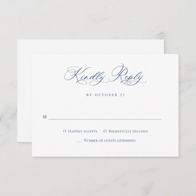 Cartão RSVP Casamento Floral do Jardim Francês Azul Elegante V (Frente/Verso)