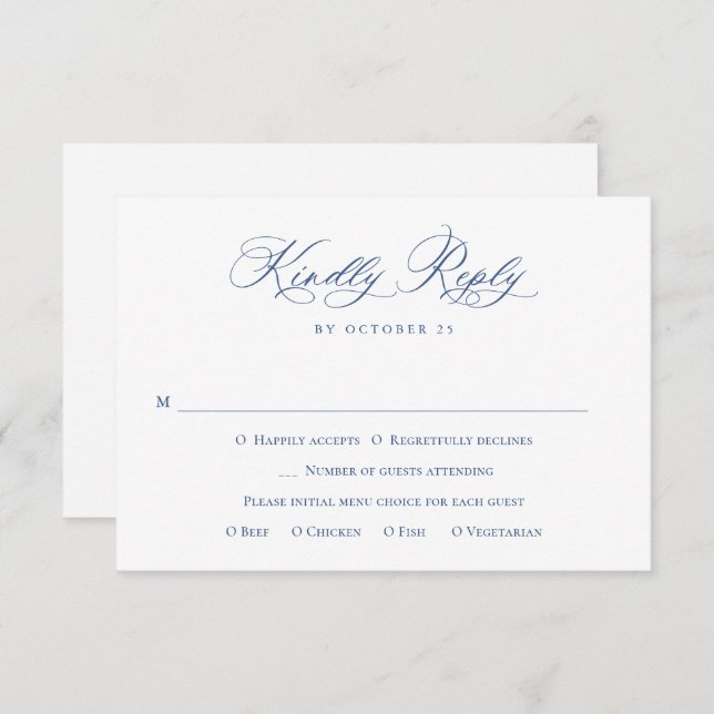 Cartão RSVP Casamento Floral do Jardim Francês Azul Elegante V (Frente/Verso)