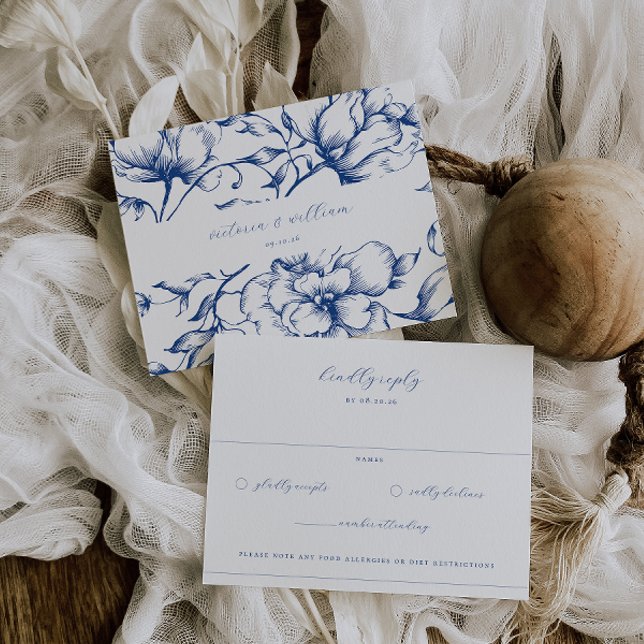 Cartão RSVP Casamento Floral do Jardim Marselha Bleu (Criador carregado)