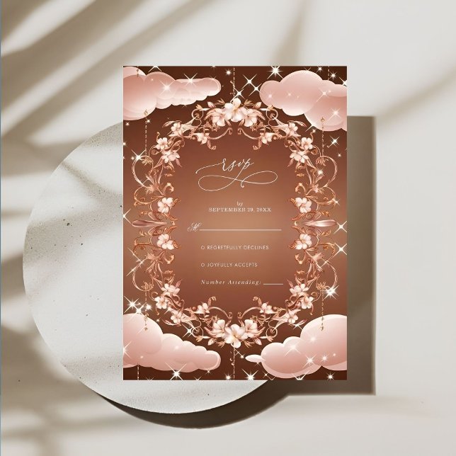 Cartão RSVP Casamento Floral do Ornamentado Dourado Whimsical (Criador carregado)