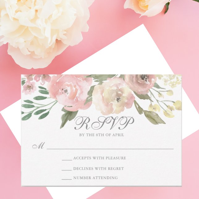Cartão RSVP Casamento Floral do Sábado Rosa-Rosa-Esmagado (Criador carregado)