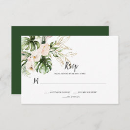 Cartão RSVP Casamento Floral Dourado de Cor de Água Tropical R