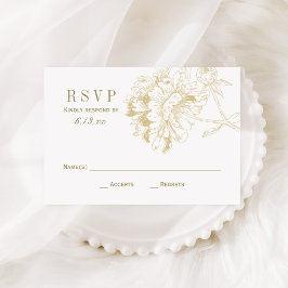 Cartão RSVP Casamento Floral Dourado de Peony Elegante Champag