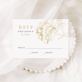Cartão RSVP Casamento Floral Dourado de Peony Elegante Champag
