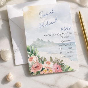 Cartão RSVP Casamento Floral e Praia Moderna