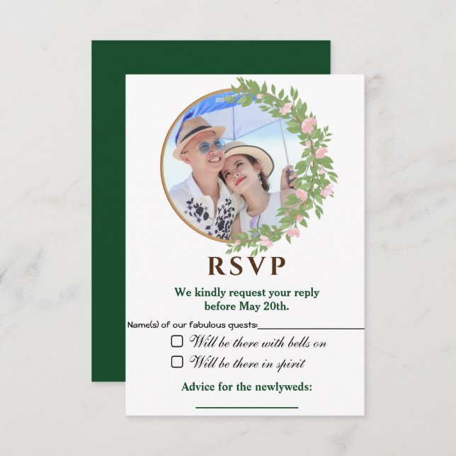 Cartão RSVP Casamento Floral Elegância Encantado (Frente/Verso)