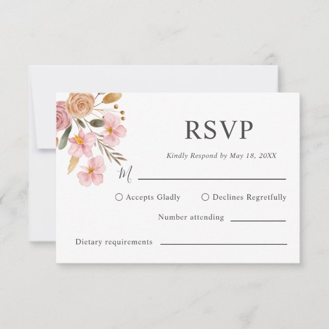 Cartão RSVP Casamento Floral Elegante (Frente)