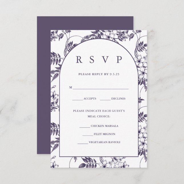 Cartão RSVP Casamento Floral Elegante (Frente/Verso)