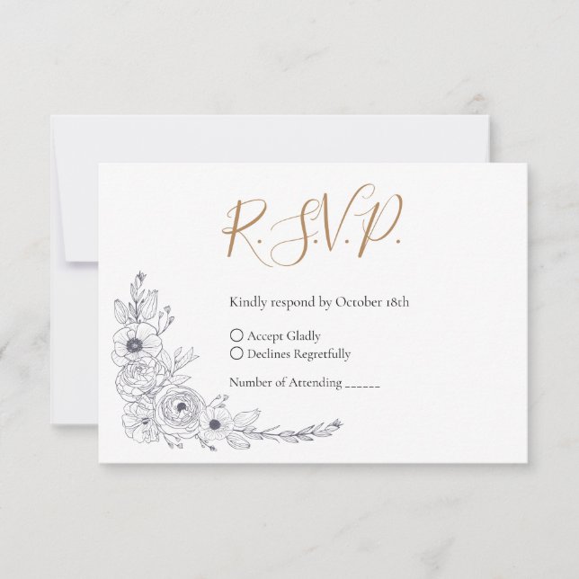 Cartão RSVP Casamento Floral Elegante (Frente)
