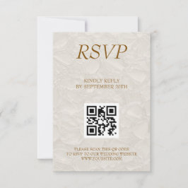 Cartão RSVP Casamento Floral Elegante Bege QR