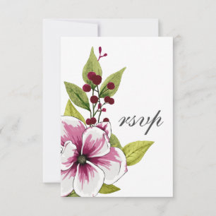 Cartão RSVP Casamento Floral Elegante Berry Greenery Watercolo