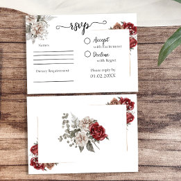 Cartão RSVP Casamento Floral Elegante Burgundy & Silver