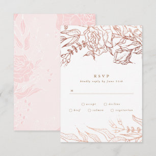 Cartão RSVP Casamento Floral Elegante de Cobre Dourado Simples