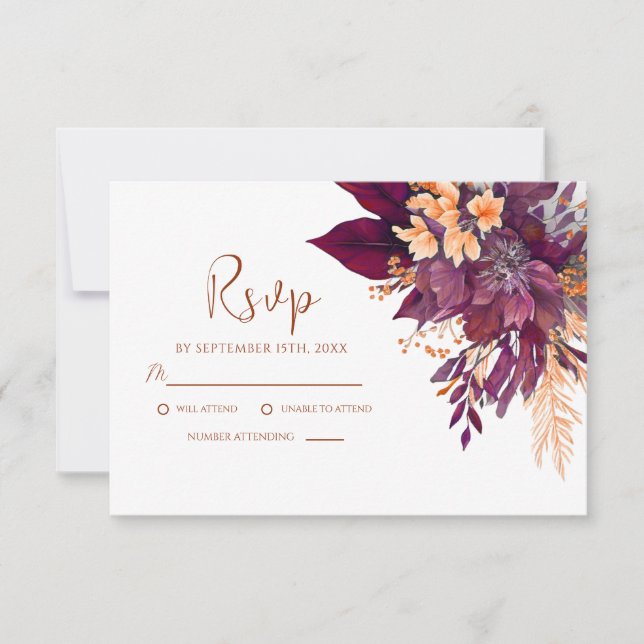 Cartão RSVP Casamento Floral Elegante de Rua Terracotta (Frente)