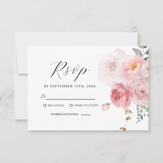 Cartão RSVP Casamento Floral Elegante Do Jardim De Boho Rosa-B (Frente)