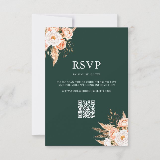 Cartão RSVP Casamento Floral Elegante Emerald Green Boho Chic (Frente)