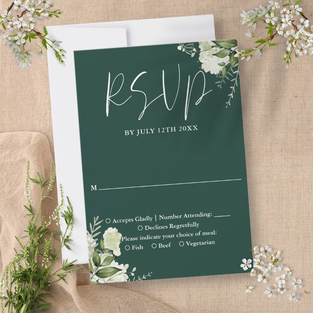 Cartão RSVP Casamento Floral Elegante Emerald Greenery (Elegant Emerald Greenery Floral Wedding RSVP Card)