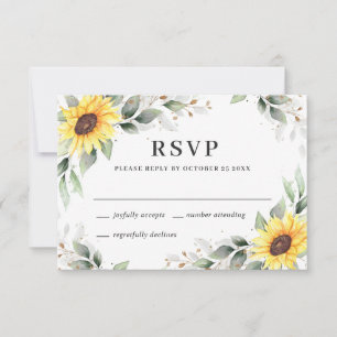Cartão RSVP Casamento Floral Elegante Girassóis Verde