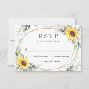 Cartão RSVP Casamento Floral Elegante Girassóis Verde