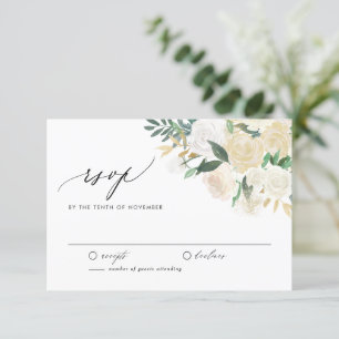 Cartão RSVP Casamento Floral Elegante Ivory Flowerd e Greenery