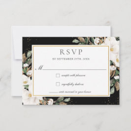 Cartão RSVP Casamento Floral Elegante Ivory Magnolia Cotton