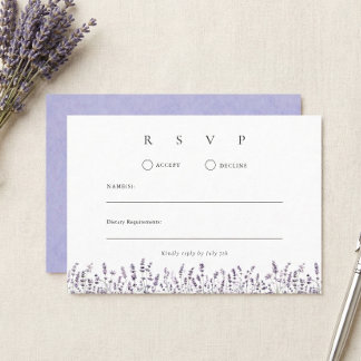 Cartão RSVP Casamento Floral Elegante Lavanda Roxa