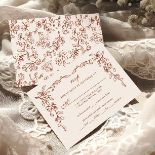 Cartão RSVP Casamento Floral Elegante Terracotta Vintage