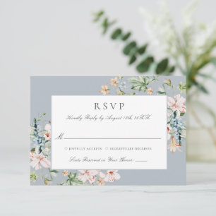 Cartão RSVP Casamento Floral em Aquarela Azul Desbotado Elegan