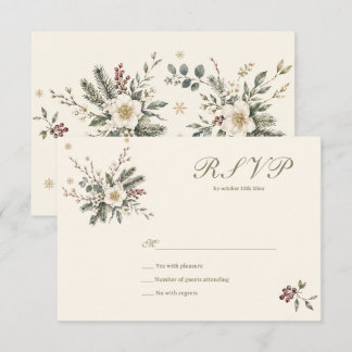 Cartão RSVP Casamento Floral em Aquarela Botânica de Inverno