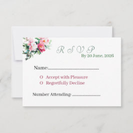 Cartão RSVP Casamento Floral em Aquarela de Peônia Rosa Elegan