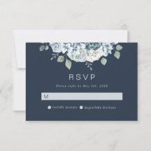 Casamento Floral em Aquarela Moderna Azul Marinho