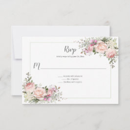 Cartão RSVP Casamento Floral em Aquarela Rosa e Verde
