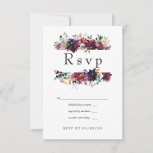 Cartão RSVP Casamento Floral em Aquarela Violeta Bordo