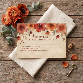 Cartão RSVP Casamento Floral em Terracota Rústica Laranja Quei